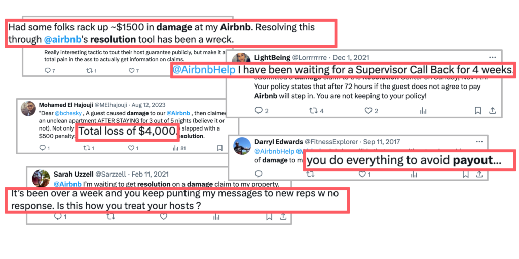 Tweets from frustrated Airbnb Hosts